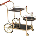 Gold Plated Serving Cart with Cherry Wood and Black Glass F286125