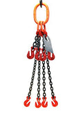 3/8" x 5' Quad Leg Chain Sling with Grab Hook and Adjusters Q41414