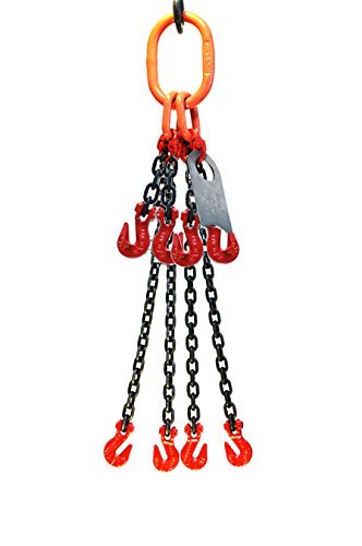 3/8" x 5' Quad Leg Chain Sling with Grab Hook and Adjusters Q41414