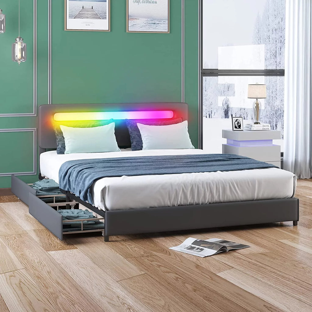 King Size Platform Bed Frame with 4 Storage Drawers X521