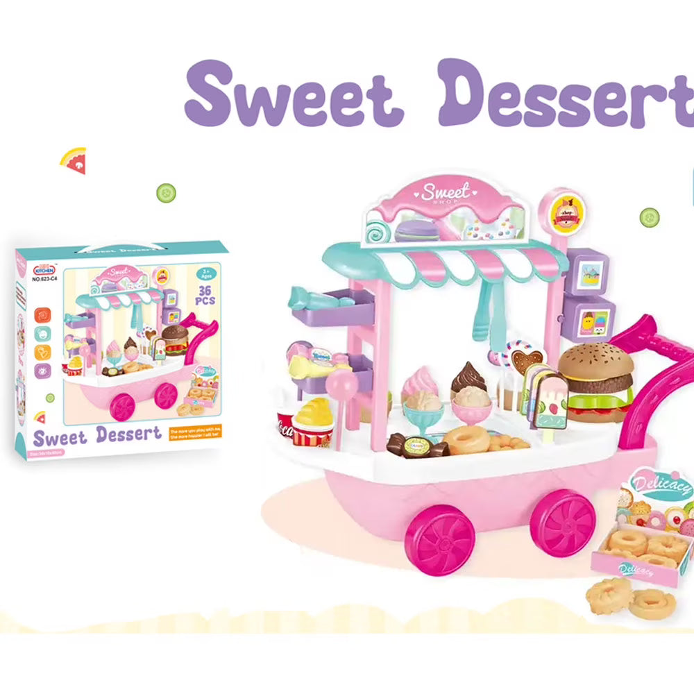 Dessert Candy Trolley Kitchen Toy Set with Food Dishes S284