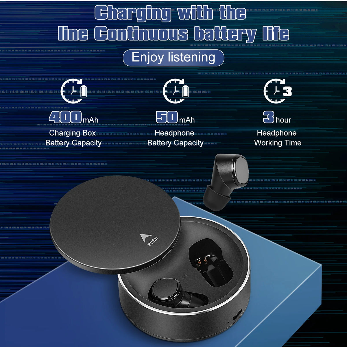 True Wireless Earbuds IPX5 Waterproof Touch Control with Mic Black D654