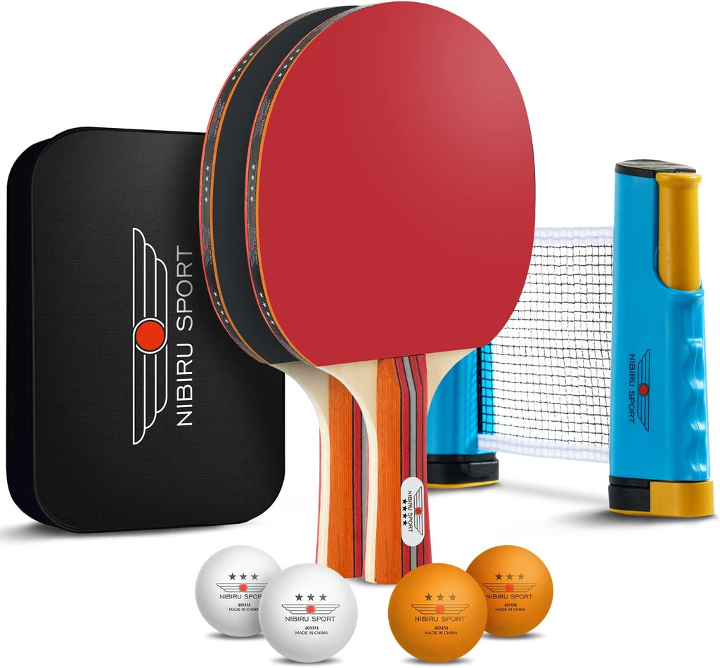 Ping Pong Paddles Set with Retractable Net and Storage Case, Pack of 2 O653316