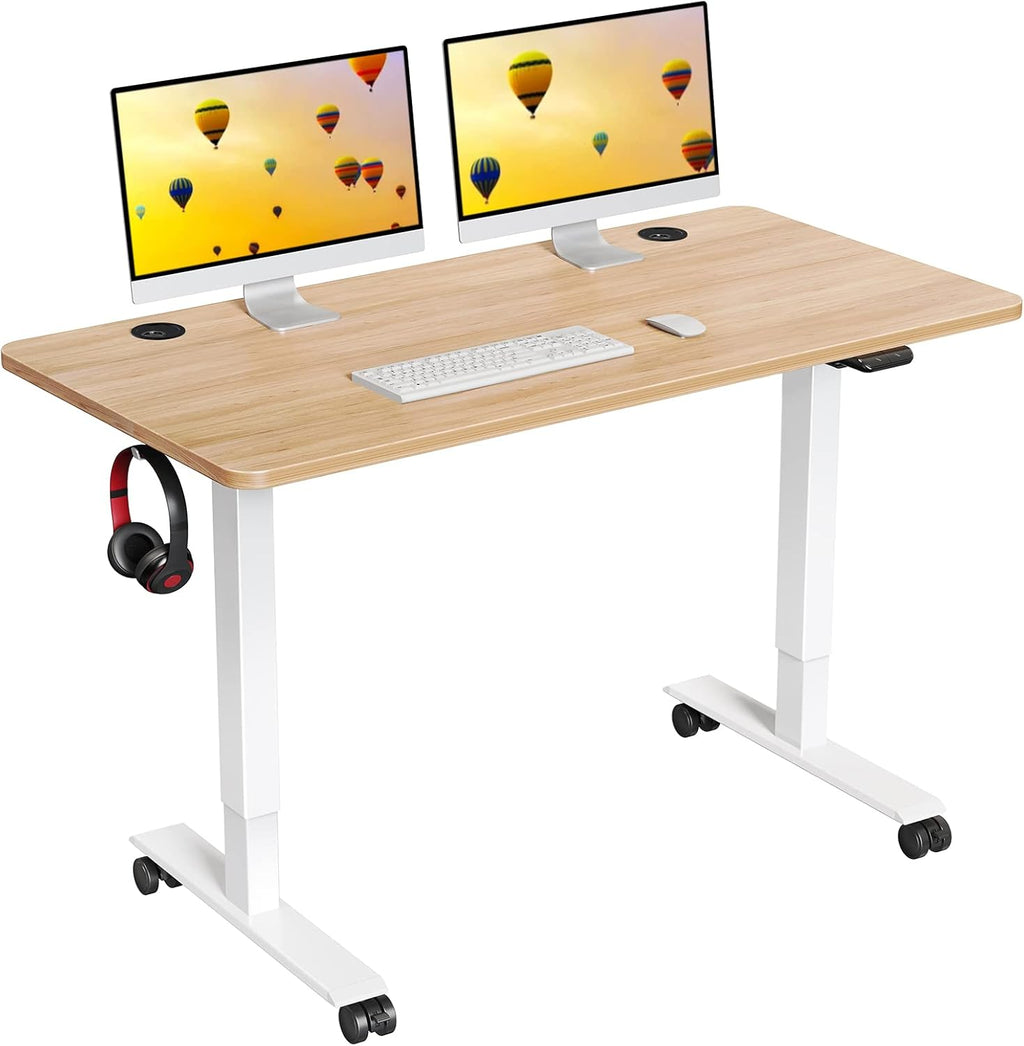48 x 24 inch Walnut Top Black Frame Electric Standing Desk with Casters N582