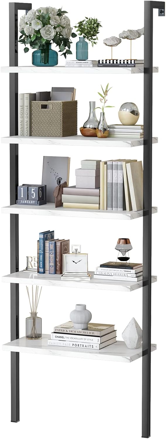 5 Tier Black Industrial Bookshelf with Metal Frame J3752