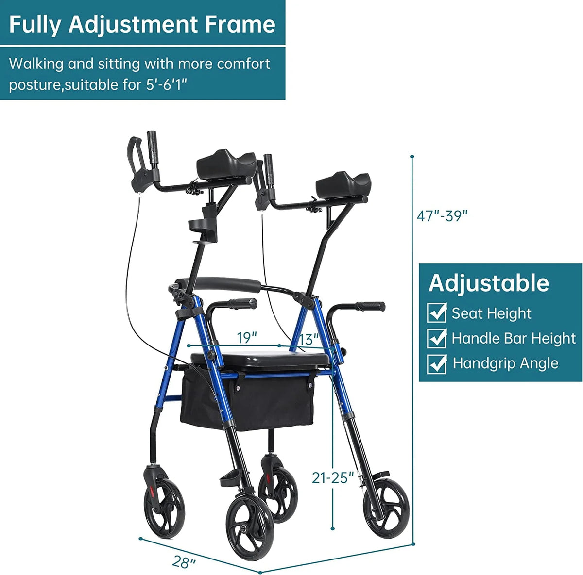 Folding Aluminum Upright Rollator Walker with Seat and Backrest K355565