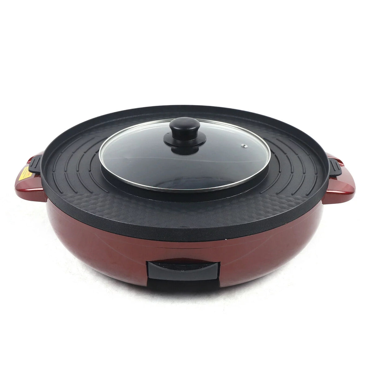 2 in 1 Electric Soup Shabu Pot Smokeless Grill Hot Pot 2200W Red N565956