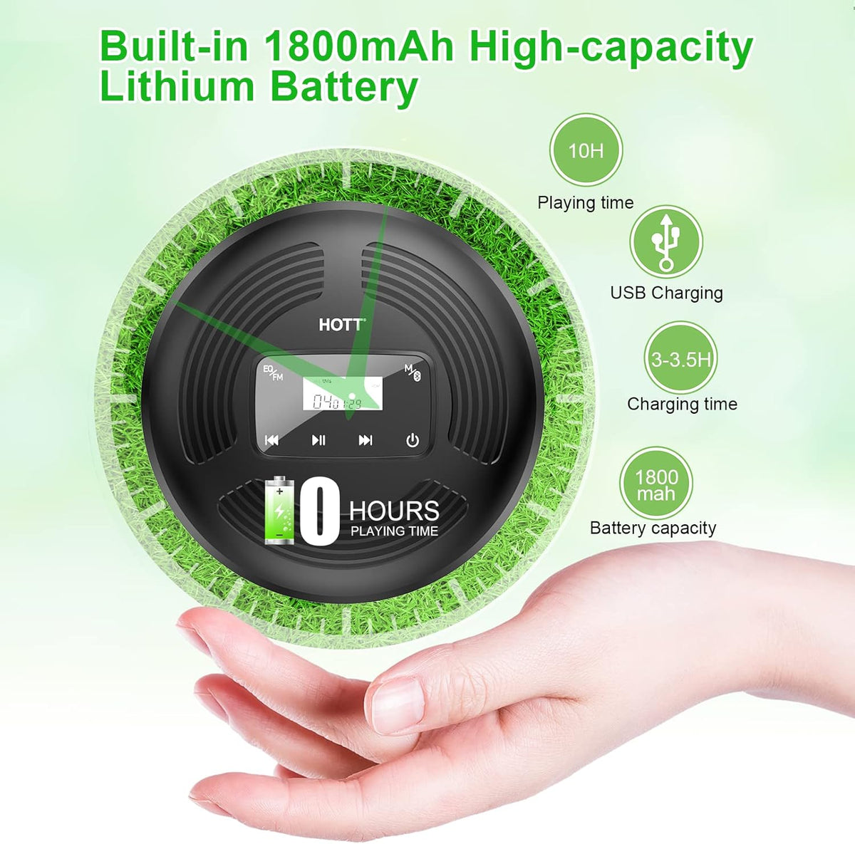 Portable CD Player with Bluetooth FM Transmitter AUX Output Rechargeable 1800mah Touch Button Anti-Skip Shockproof Protection Pack of 2 O556