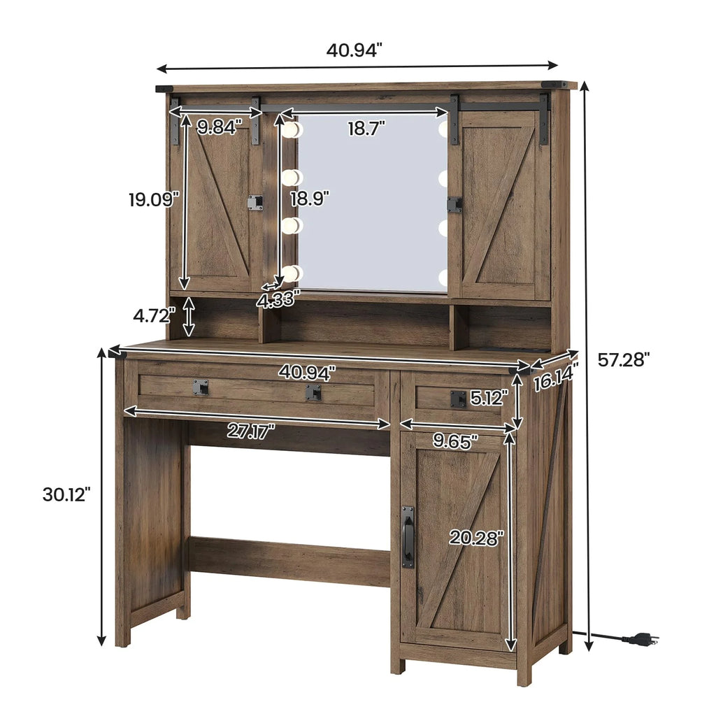 Brown Vanity Table with Charging Station and Lights Mirror Y9911