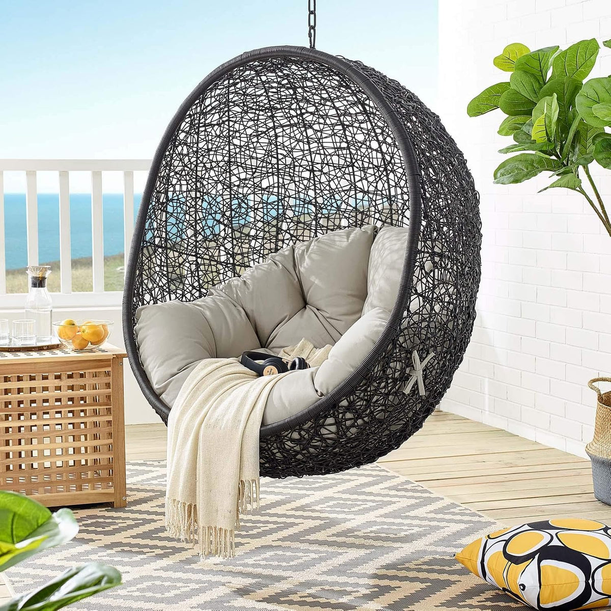 Black Turquoise Outdoor Patio Lounge Chair S780814