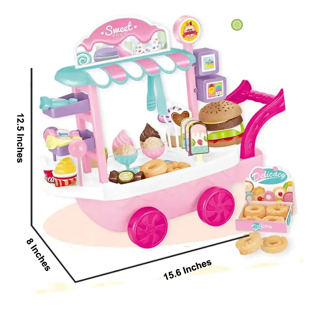 Dessert Candy Trolley Kitchen Toy Set with Food Dishes S284