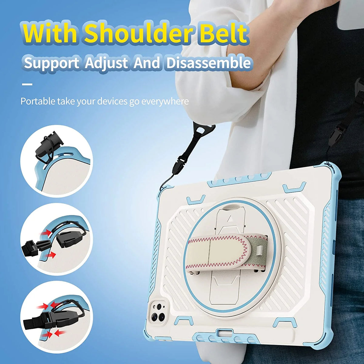 Heavy Duty Protective Cover with Rotating Hand Strap & Stand for Xiaomi Mi Pad 5 Pro 12.4 inch Q999252