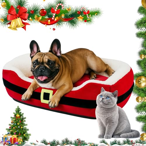 26" Christmas Dog Bed with Neck Bolster and Nonskid Bottom E12056