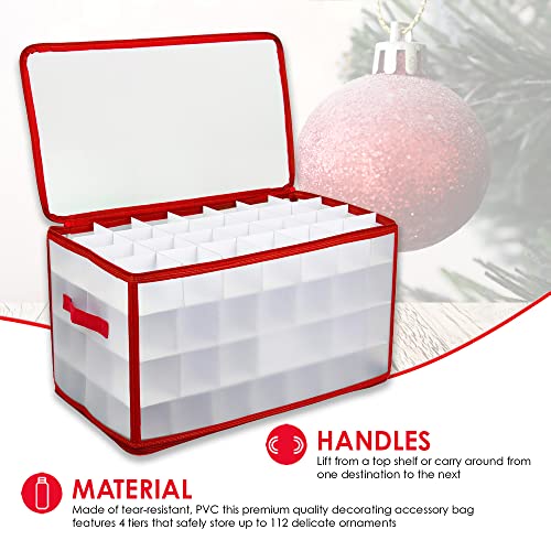 64 Compartment Zippered Christmas Ornament Box with Handles U97165