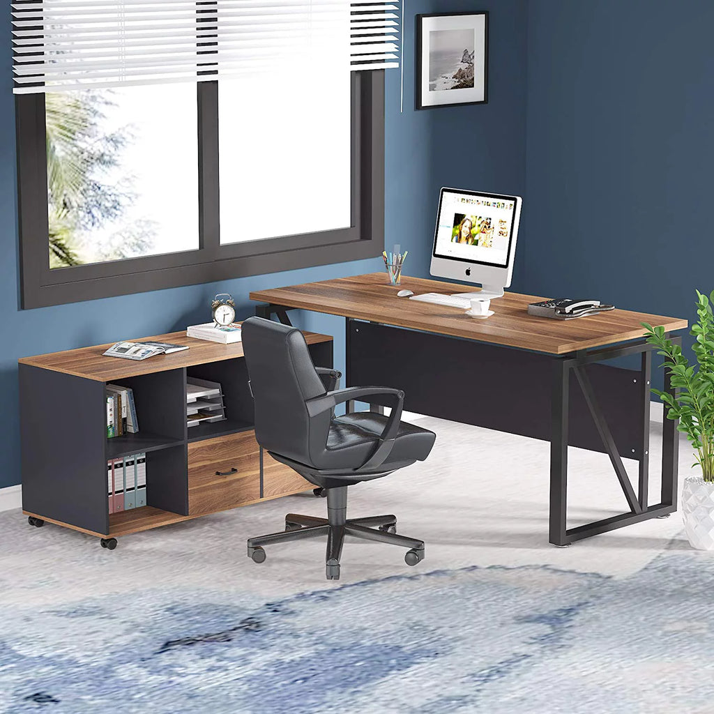 L-Shaped Computer Desk with File Cabinet and Storage Shelves X766720