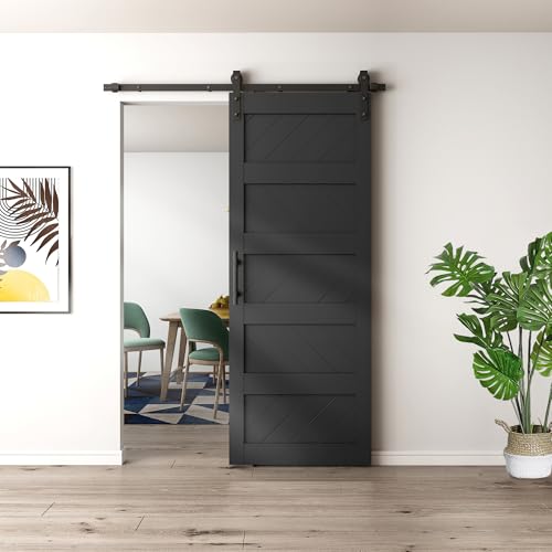 Black 36" x 84" Solid Wood Barn Door with Hardware Kit Q215