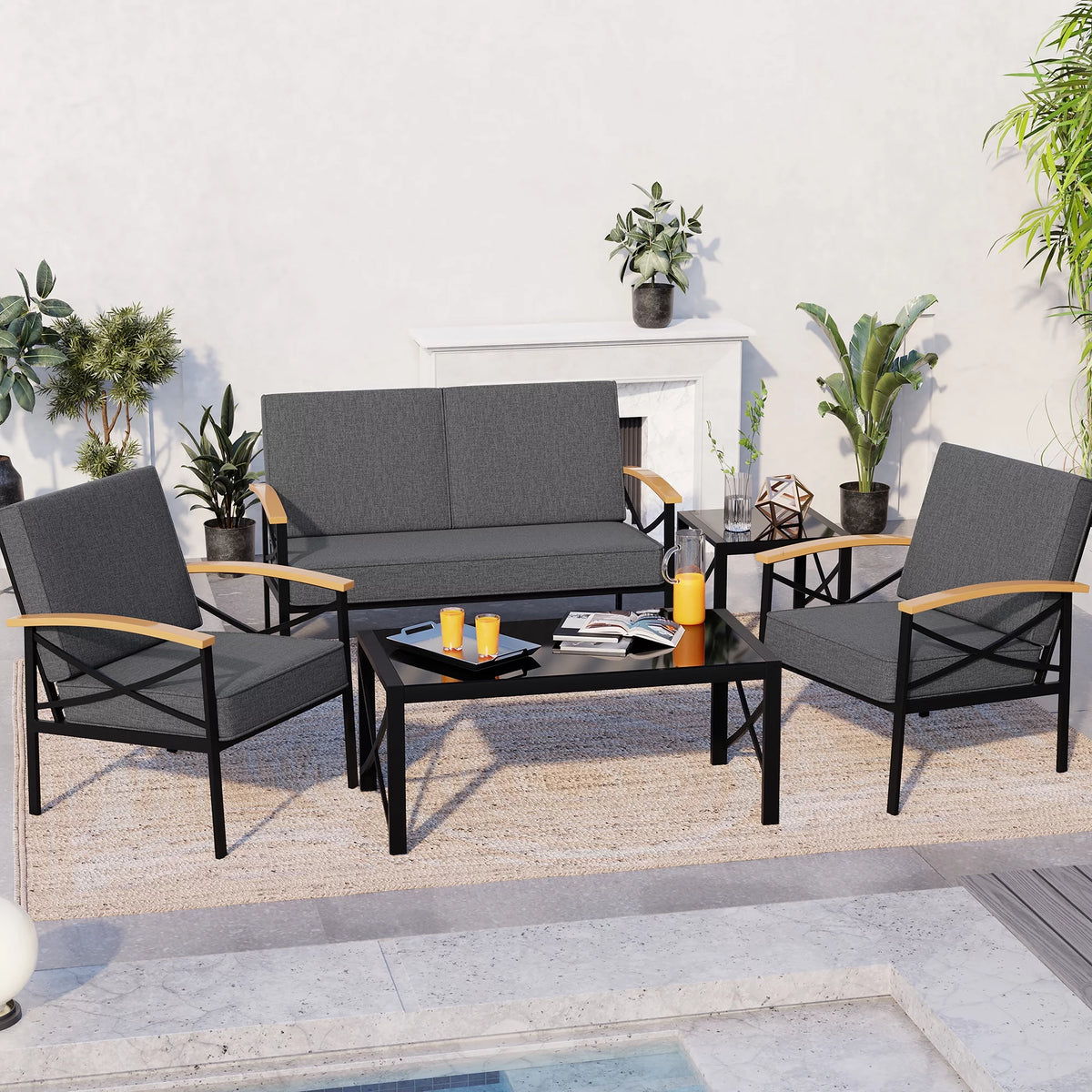 5 Piece Patio Conversation Sectional Set J768864