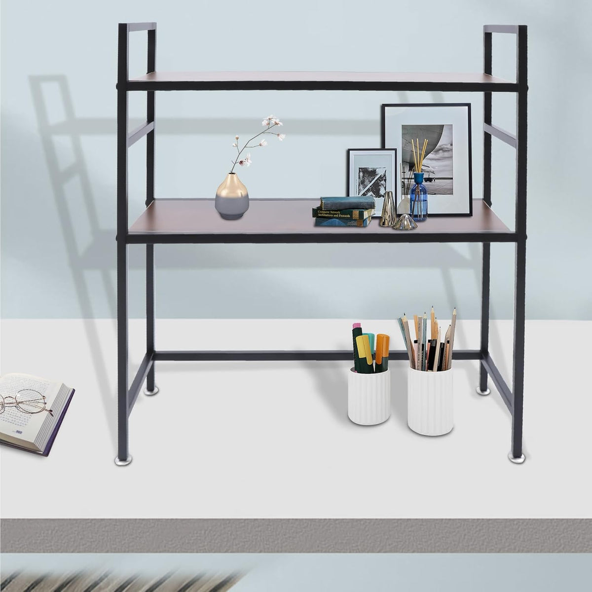 2-Tier Wood Desk Hutch K7285