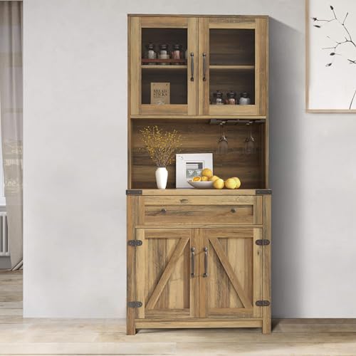 72 inch Tall Kitchen Pantry Cabinet Storage Hutch with Countertop and Doors S9122