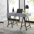 Grey Writing Desk with Oak Veneer Finish and Powder Coated Black Base X689274