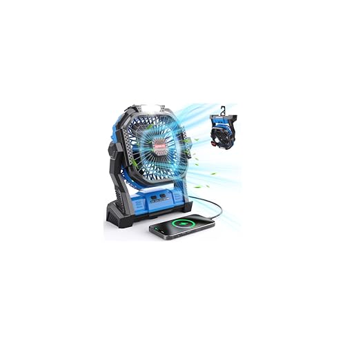 Portable Battery Operated Fan, 20000mAh Rechargeable Camping Fan with LED Lantern S591