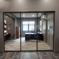 90"x80" White Triple Pane Multi Sliding Glass Wall Room Divider with Aluminum Framed Clear Tempered Glass Z34440