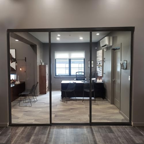 90"x80" White Triple Pane Multi Sliding Glass Wall Room Divider with Aluminum Framed Clear Tempered Glass Z34440