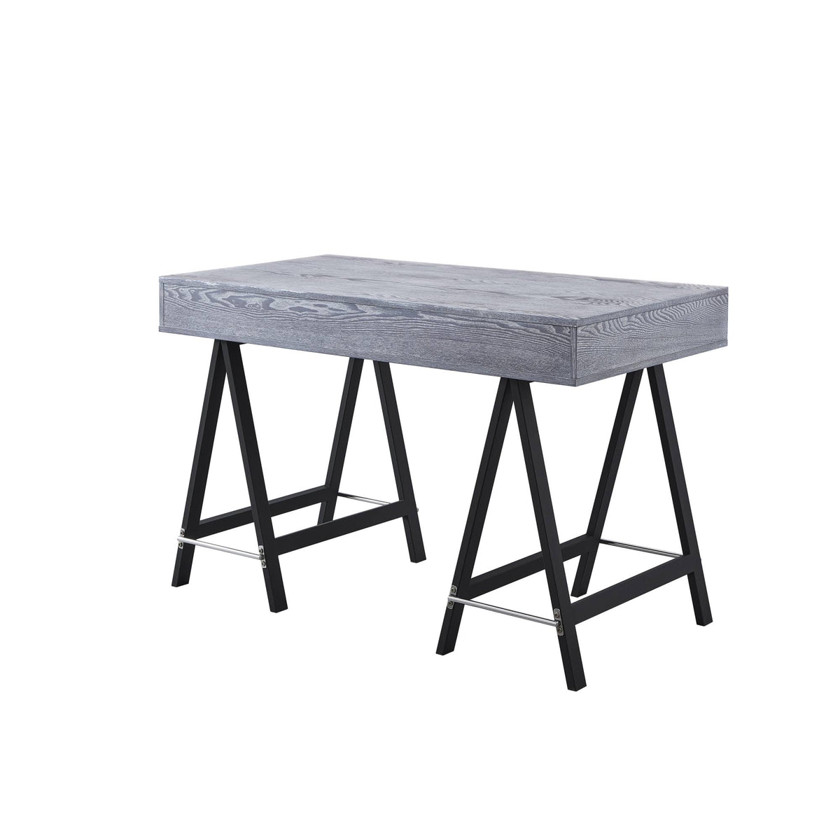Grey Writing Desk with Oak Veneer Finish and Powder Coated Black Base X689274