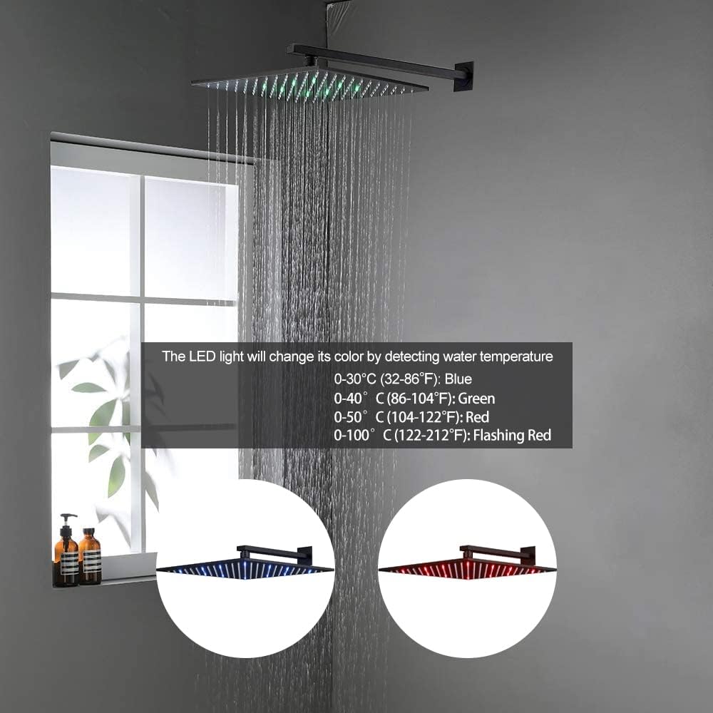 12 Inch Matte Black Thermostatic Rain Shower System H62464