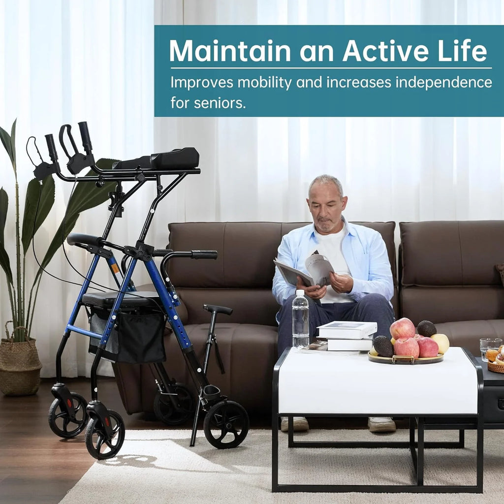 Folding Aluminum Upright Rollator Walker with Seat and Backrest K355565