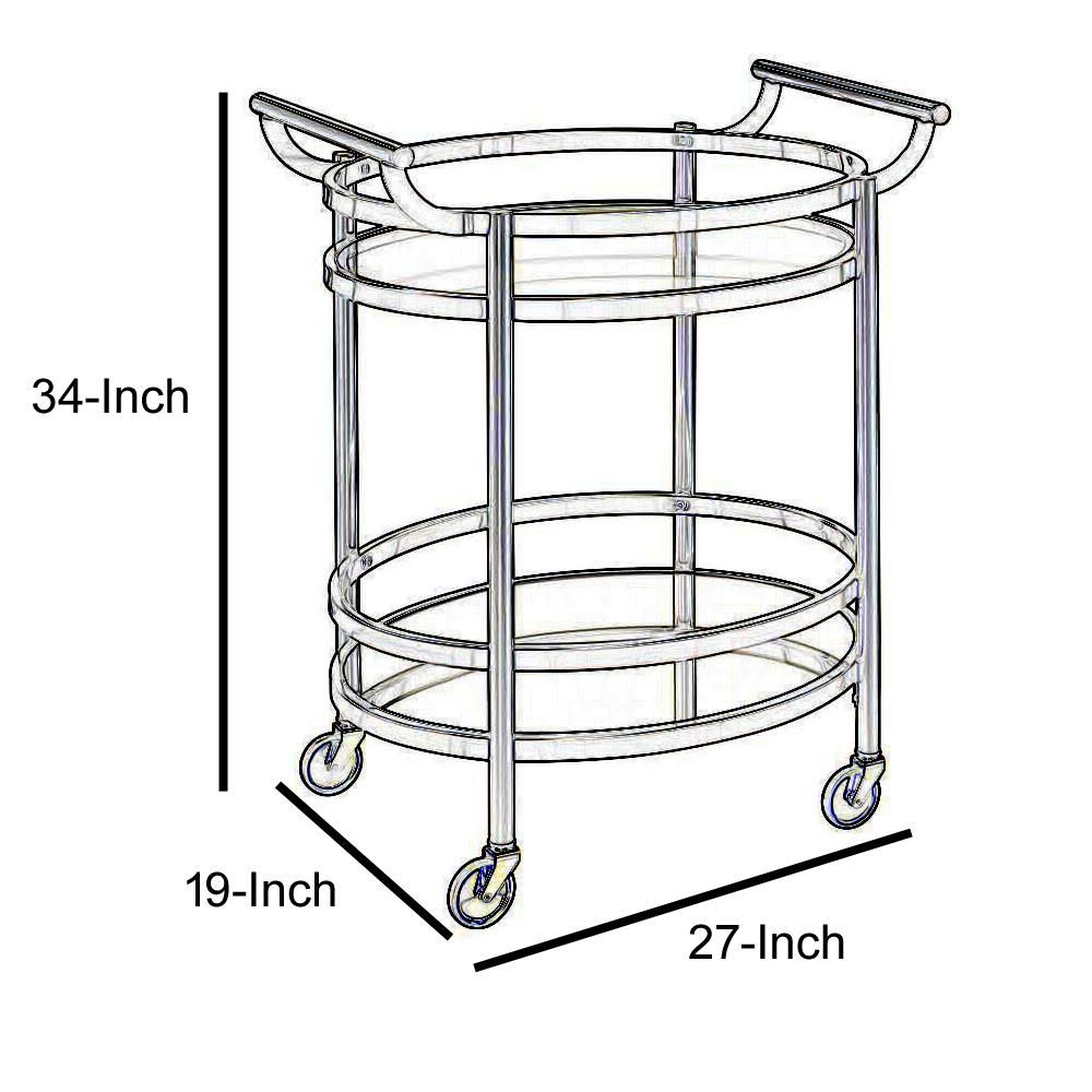 Oval Metal Serving Cart with Clear Glass T344