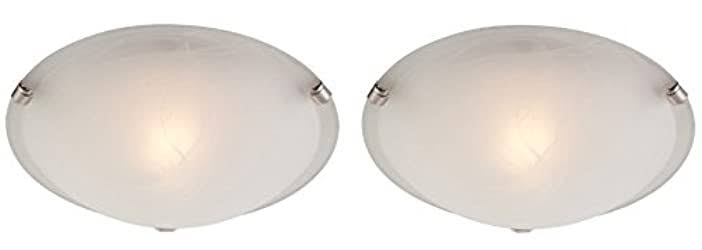 White and Brushed Nickel Finish Flush-Mount Ceiling Fixture with White Alabaster Glass Y32978