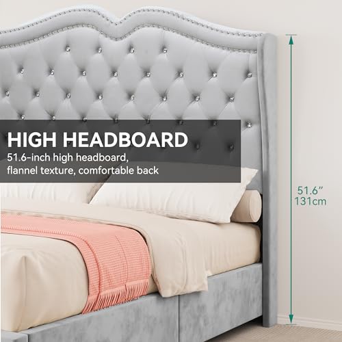 Queen Velvet Upholstered Storage Bed Frame with Headboard M273335