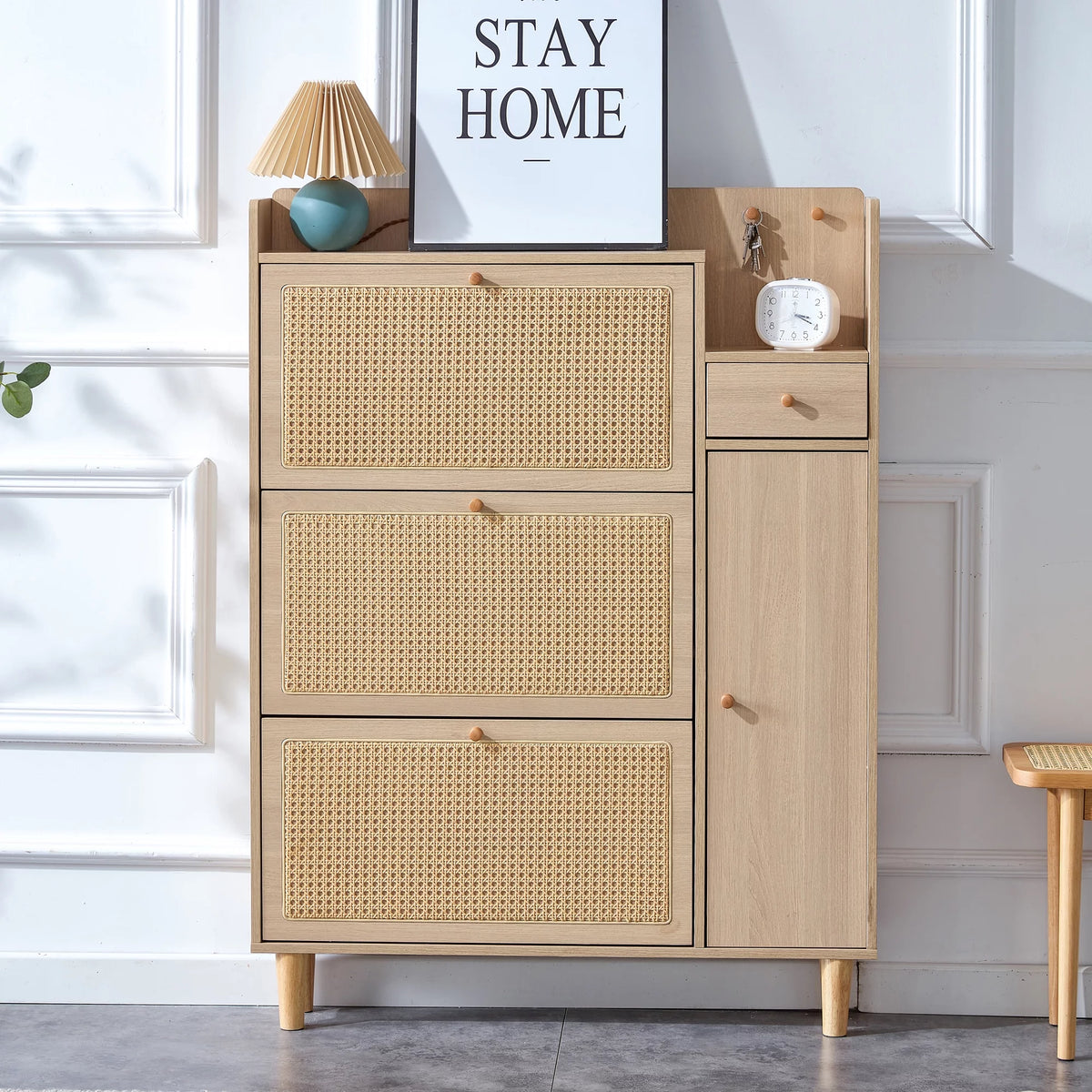 MDF Rattan 5 Drawer Storage Cabinet I591