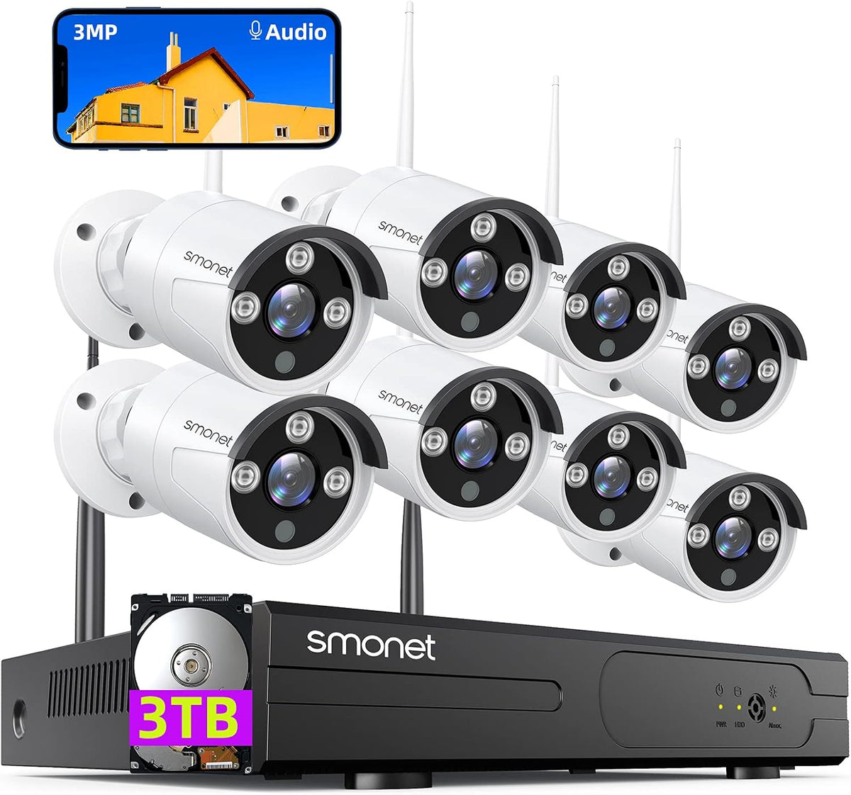 3MP Wireless Security Camera System with 3TB Hard Drive U15386