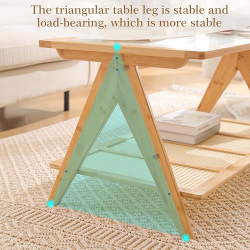 2-Tier Rattan Glass Coffee Table with Storage Shelf T97925