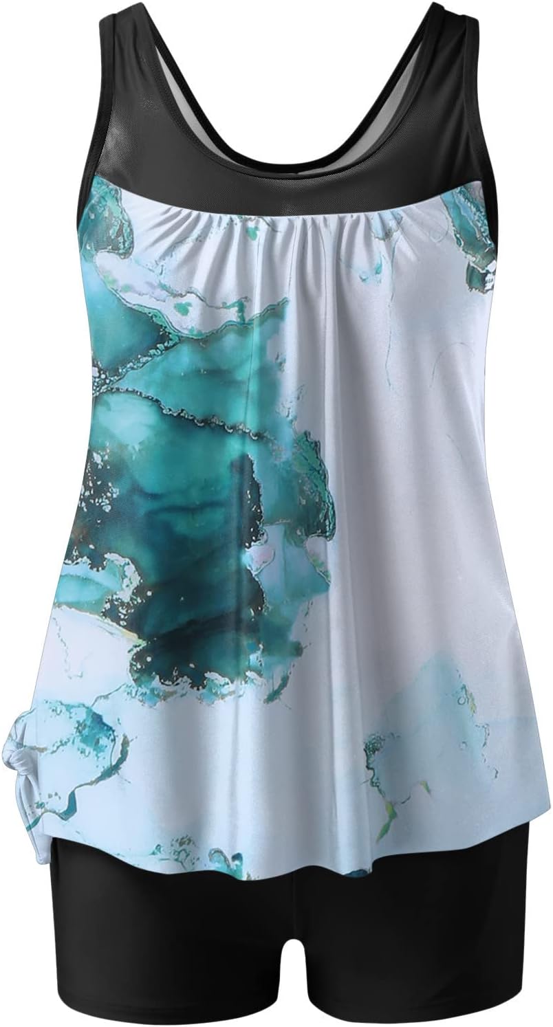 Green Tankini with Shorts Swimsuits V9248