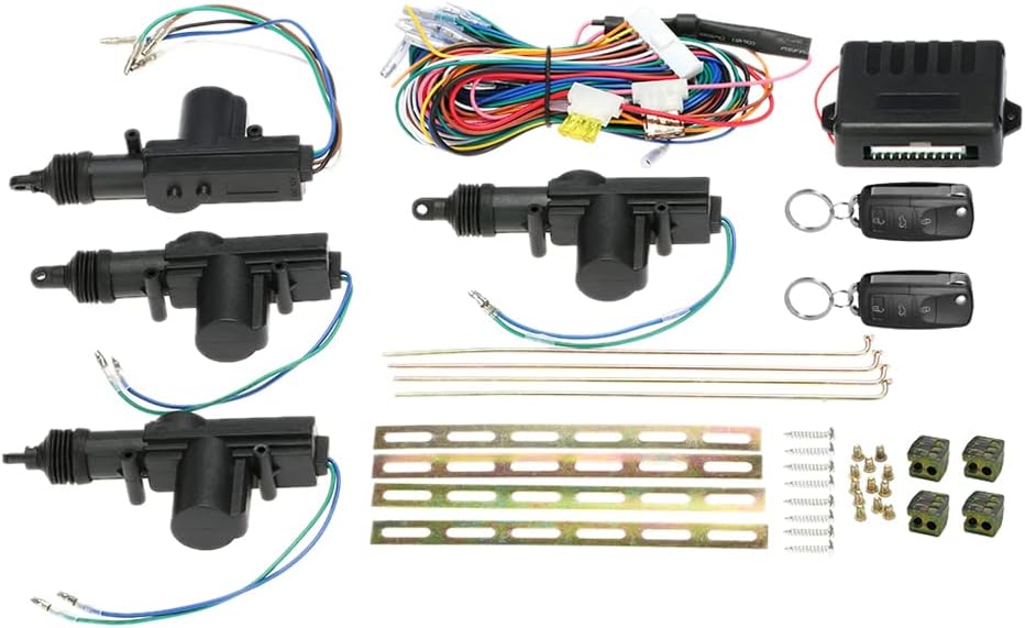 Universal Car Door Lock 4PCS, 12V Door Lock Actuator Keyless Entry System with 2 Remote Controller, Central Control Locking Kit with Trunk Release Button J56140