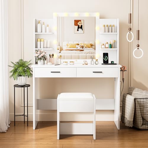 Vanity Desk with Lighted Mirror and Stool O962