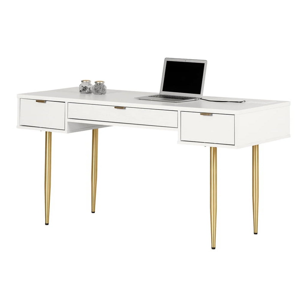 59.5"W Engineered Wood Desk in White/Gold Finish U73120