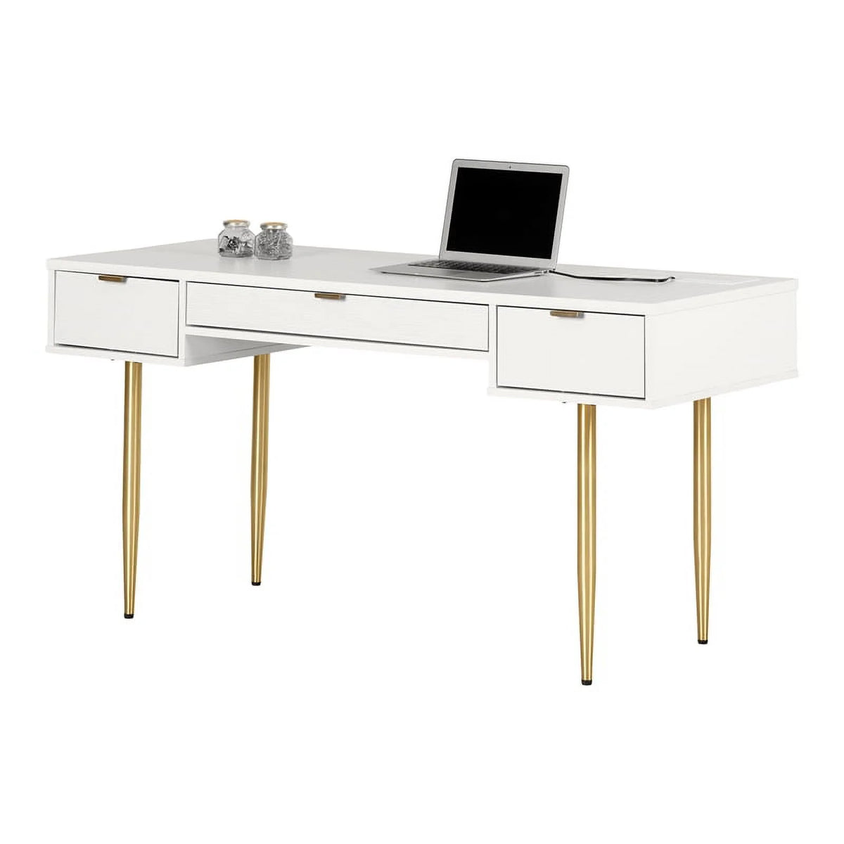 59.5"W Engineered Wood Desk in White/Gold Finish U73120