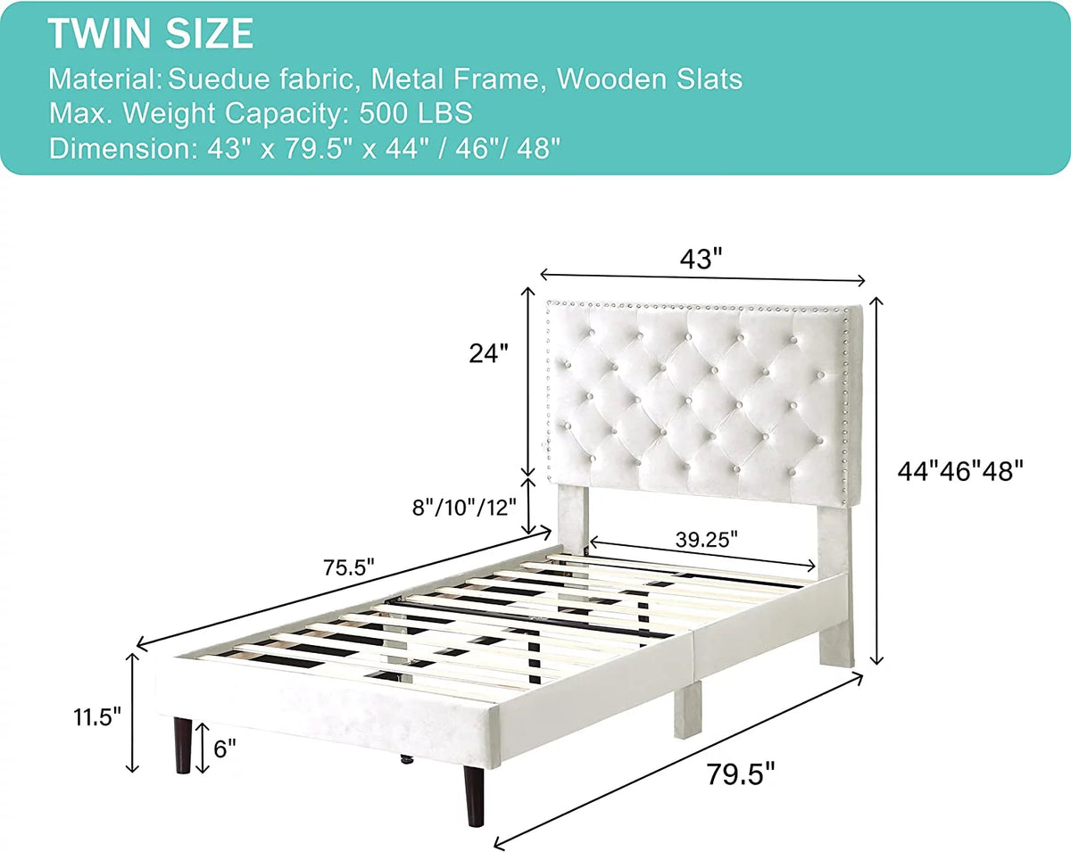 Gray Twin Upholstered Platform Bed Frame with Adjustable Headboard W763