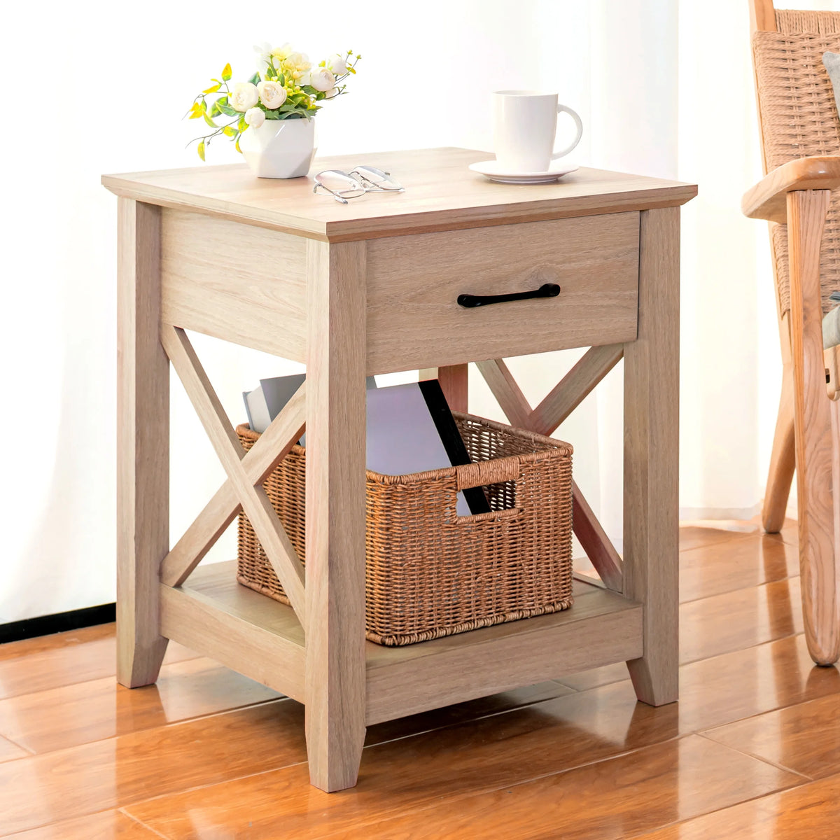 Farmhouse X-Design End Table with Storage Drawer L83591