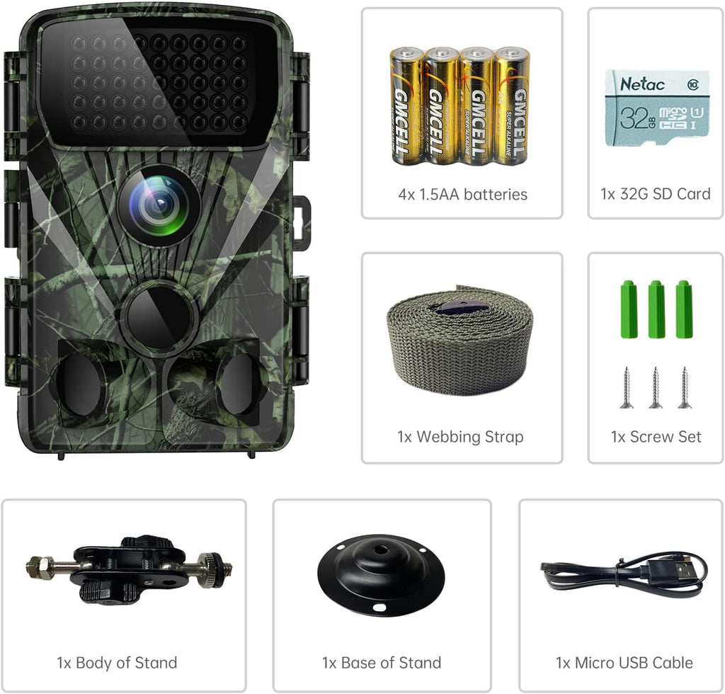 4K 30MP Trail Camera with Night Vision, 120° Wide Angle, IP65 Waterproof B47797