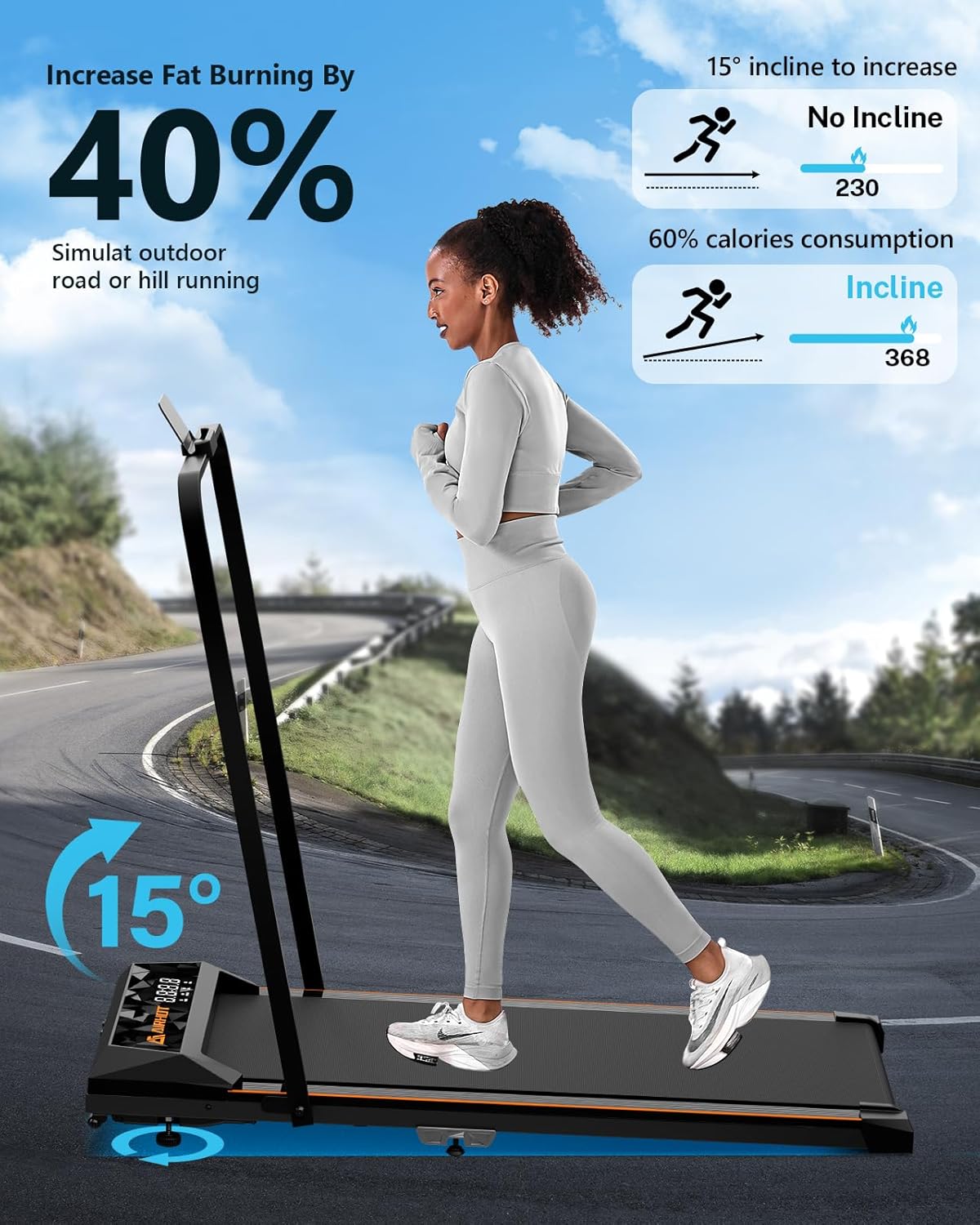 Walking Pad Treadmill with Incline, 2.5HP, 265lbs Capacity P24952