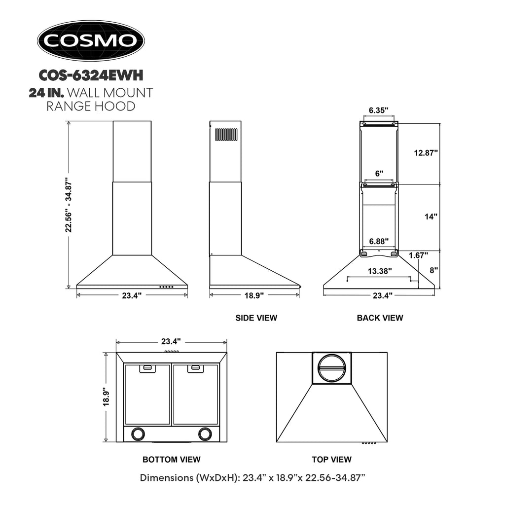24 in. Ducted Wall Mount Range Hood in Stainless Steel with LED Lighting and Permanent Filters B543239