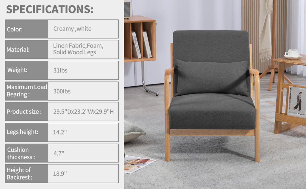 Dark Gray Single Seat Solid Wood Armrest Leisure Sofa C48377