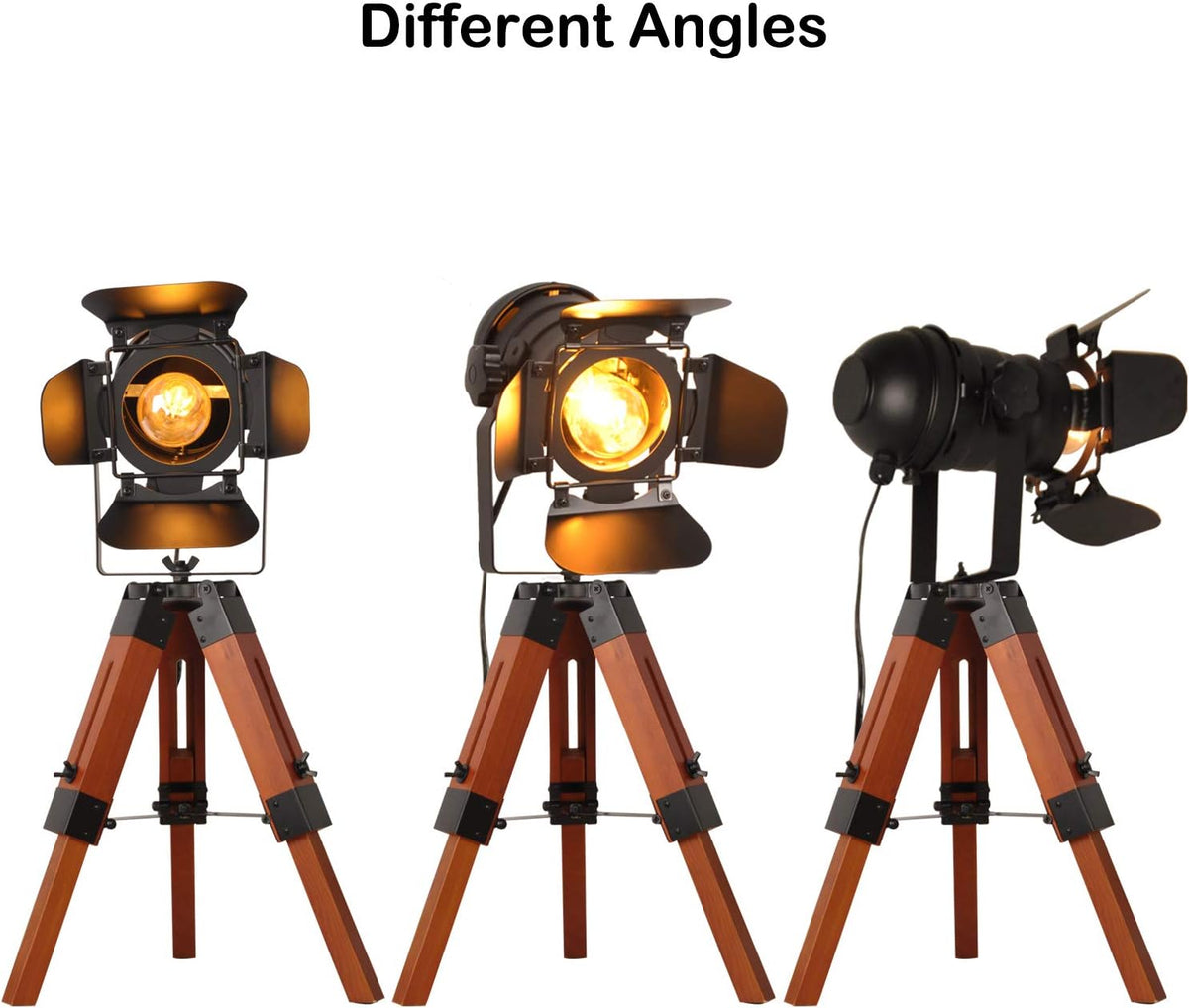 Industrial Tripod Floor Table Lamp Vintage Wood Searchlight Standing Lighting F114738