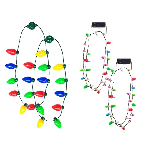 Light Up Christmas Necklace Set 4 Pack LED Glow Jewelry 3 Light Modes C88758