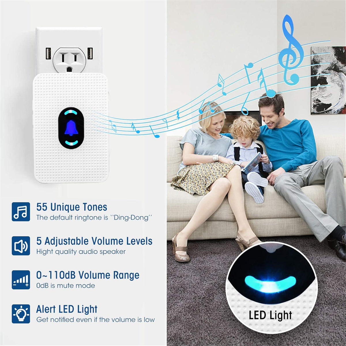 Elderly Call Button with 2 Receivers & 1 Waterproof Transmitters & 1 Doorbell T259893